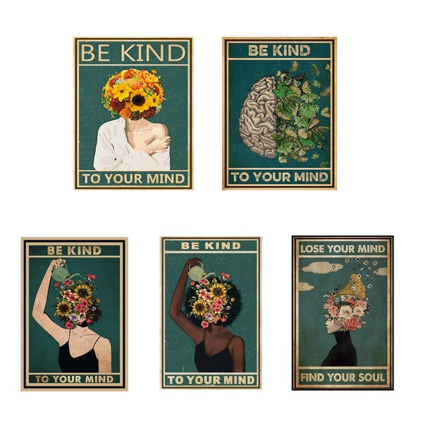 Retro Poster Lose Your Mind Find Your Soul Inspirational Quote Art Prints Abstract Girls Canvas Painting Vintage Office Wall Decor No Frame