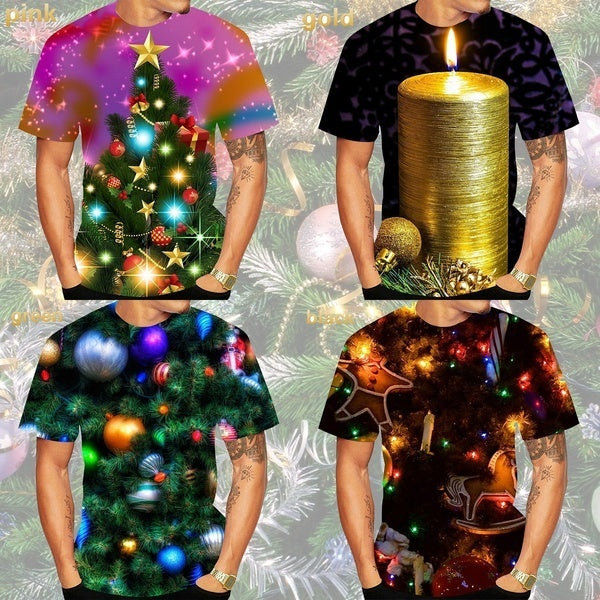 New Printing Candle Casual T Shirt for Women Men 3d Print Christmas Tree Garlands Stars Radiance Holiday Funny Fashion Tees