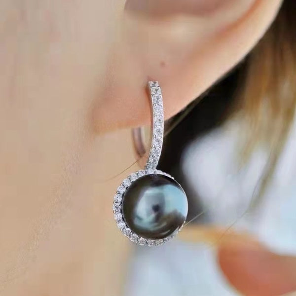Boucles d'oreilles pendantes en argent véritable avec zircon noir et perles noires pour femmes, accessoires de mode décontractés quotidiens