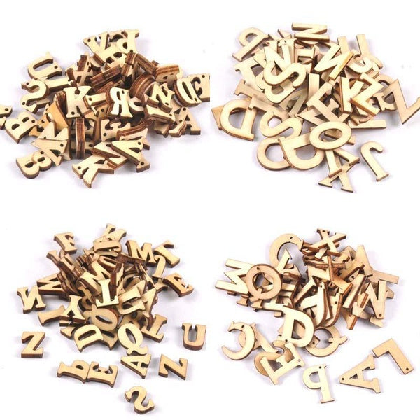 100Pcs Letter Alphabet Wooden Pendent Hanging Crafts DIY Scrapbooking Unfinished Wood Slices Handmade Home Decoration MT2203