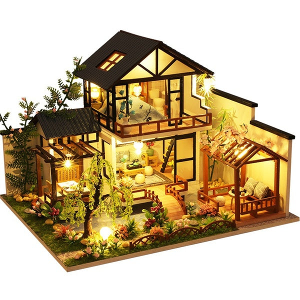 For Children Birthday Gift DIY Wooden Dollhouse Kits with LED Light Dollhouse Miniature with Furniture