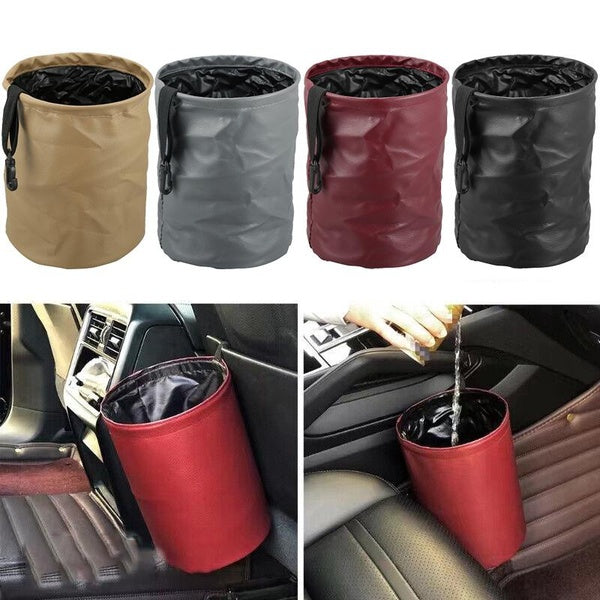 Car Folding Waterproof Trash Litter Bin Faux Leather Can Garbage Waste Storage Organizer Auto Interior Accessories