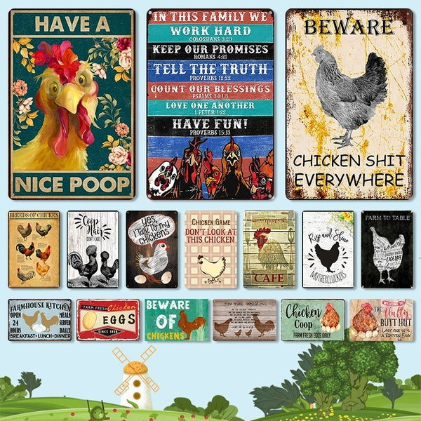 Retro Farm Fresh Chicken Egg Tin Signs Metal Posters Wall Signs For Kitchen Farm Bar Wall Decor 8 x 12 Inches