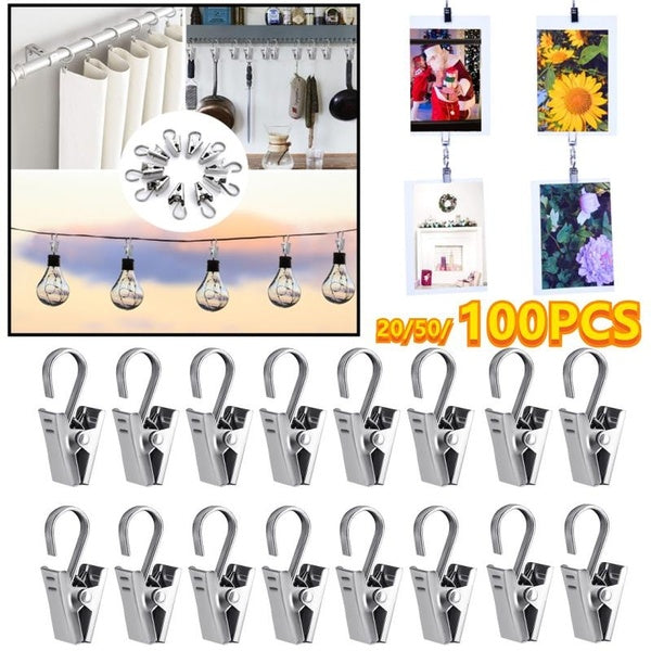 20-50-100Pcs Sturdy and Durable Stainless Steel Window Curtain Hook Clips for Curtain, Photos, Home Decoration Outdoor Christmas Party Wire Holder