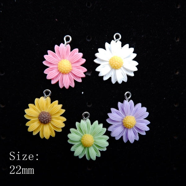 10pcs 22mm Resin daisy Charms Pendants Flat back Resin Cabochon for necklace earring Jewelry Making Accessories