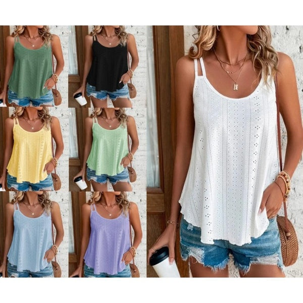 Womens Fashion Plus Size Summer Sleeveless Tops Casual Camisole Crew Neck Blouses Ladies Solid Color T-shirt Loose Cami Tank Tops