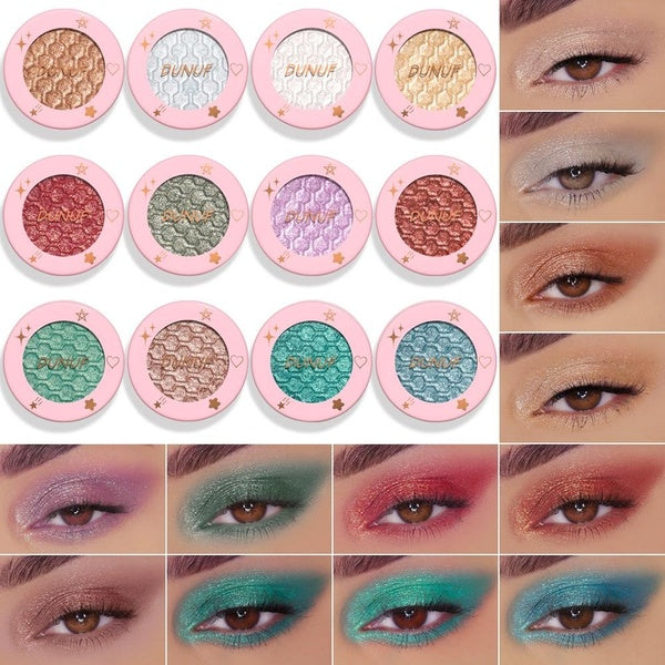 DUNUF New 12 Colors Waterproof Glitter Matte Eyeshadow Makeup Long-lasting Shimmer Nude Eye Shadow Packed Powder Makeup Cosmetic