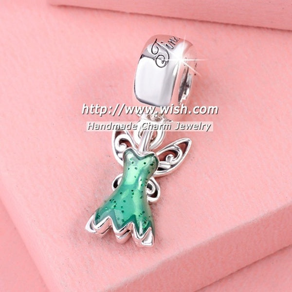 Perles de charme en argent sterling 925 avec émail vert