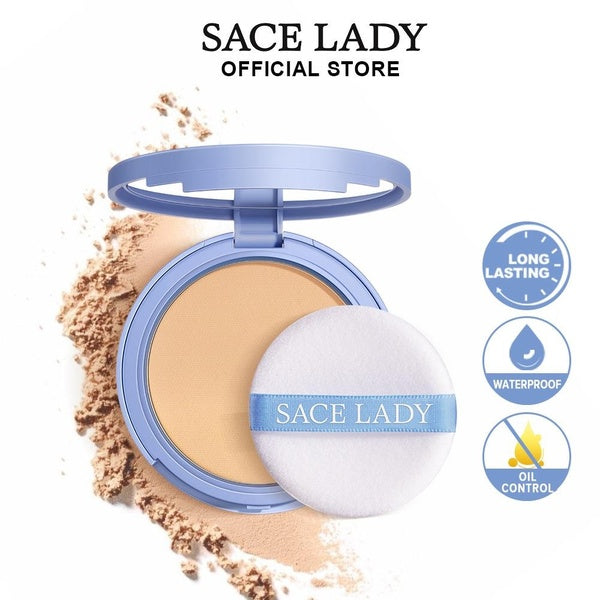 SACE LADY Matte Face Powder Oil Control Waterproof Flawless Setting Powder Compact Face Makeup With Puff