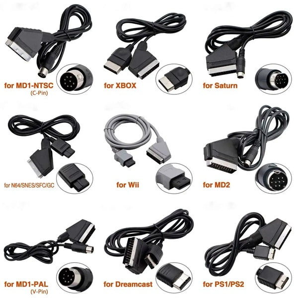 1.8m RGB SCART Cable TV AV Audio Cable Cord for PS2-PS1-PS3-SEGA Mega Drive1-MD2-DC Dreamcast-Saturn-XBOX retro video game