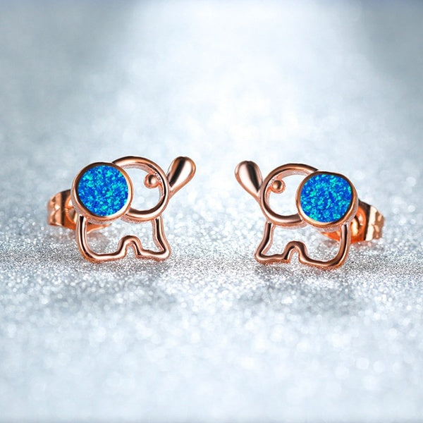 Boho Femme Mignon Creux Petit Éléphant Boucles D'oreilles Or Rose Bleu Opale Charme Boucles D'oreilles Pour Les Femmes Boucles D'oreilles De Noce