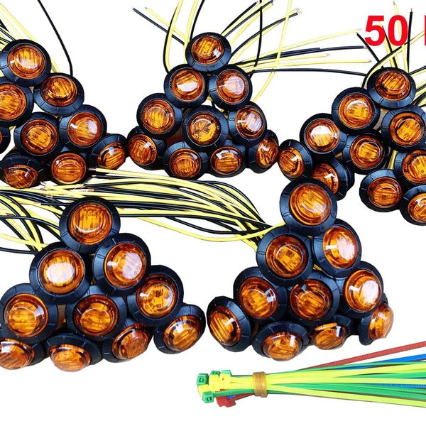 50pc de 3-4" Mini Petit Rond Ambre 3LED Side Marker Indicateur Clignotant Feu de Dégagement Lampe Camion Remorque Bus Marine RV Automobiles Flatbed É