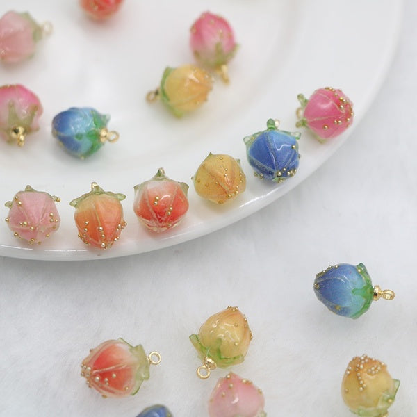 10-5-2pcs Diy Jewelry Accessories Multicolor Resin Strawberry Pendant 9*15mm Bud Earrings Necklace Bracelet Semi-finished Pendant Matron Inn
