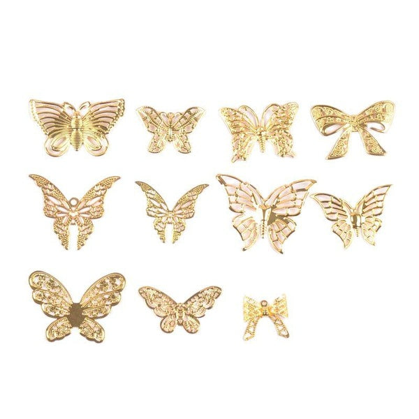 20pcs golden Filigree Wraps butterfly Connectors Metal Crafts Headwear accessories for Jewelry Making 16-45mm YKL0913 Matron Inn