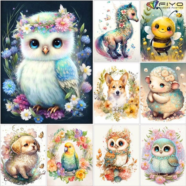 FIYO Animals Owl and Bee DIY 5D Diamond Painting Full Drill with Number Kits Home and Kitchen Fashion Cross Stitch Embroidery Paintings Canvas Pictur