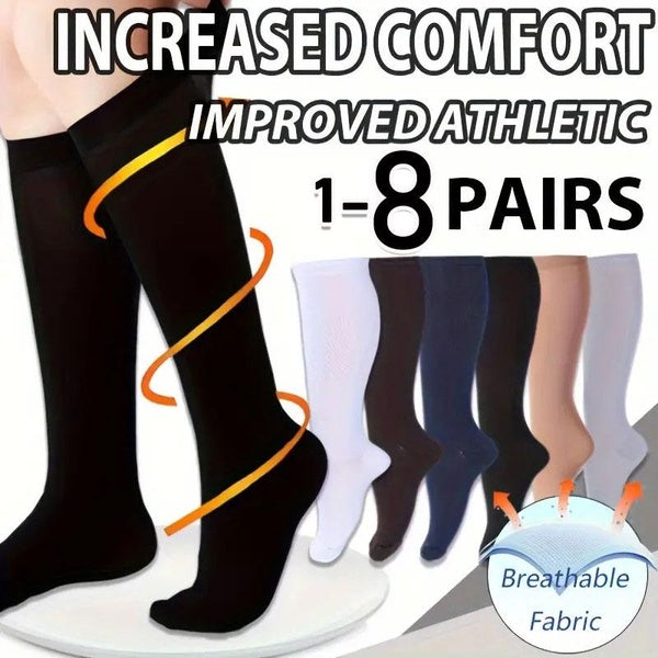 1 à 8 paires de chaussettes de compression 15-40MHg pour hommes et femmes pour soulager les douleurs au genou, chaussettes à tube long, chaussettes d