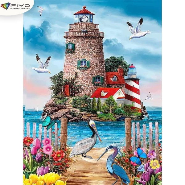 FIYO Beacon DIY 5D Diamond Painting Full Drill with Number Kits Home and Kitchen Fashion Mosaic Diamond Painting Canvas Wall Decoration Gift Crafts f