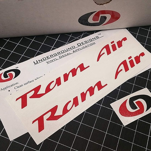 x2 UNDERGROUND DESIGNS RAM AIR DECALS Firebird Trans Am Formula GTO Hood Stickers 1993-2002 SELECT COLOR (Gloss Red)