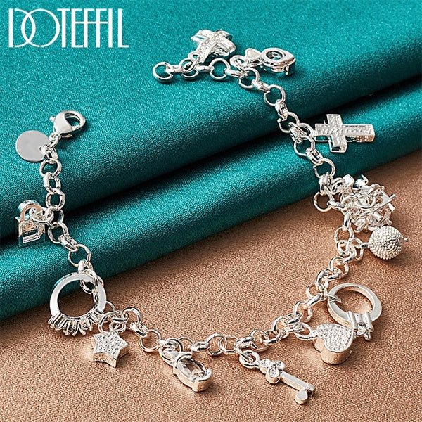 925 argent Sterling lune coeur serrure croix Bracelet chaîne pour homme femmes charme mariage fiançailles fête bijoux de mode