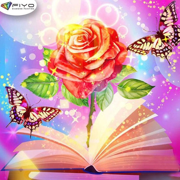 FIYO Roses and Butterflies Diamond Painting Kits For Adults DIY 5D Diamond Mosaic Diamond Painting Home and Kitchen Fashion Canvas Pictures Wall Deco