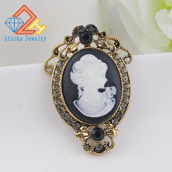 Wedding Party Antique Jewellery Gift Flower Princess Cameo Brooch Victorian Stone Women Pendant Pin Brooch