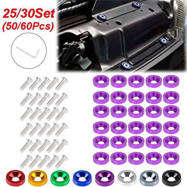 25-30set(50-60pcs) M6 Car Motorcycle Aluminum Fender Bumper Washer Bolt Engine Bay Fastener