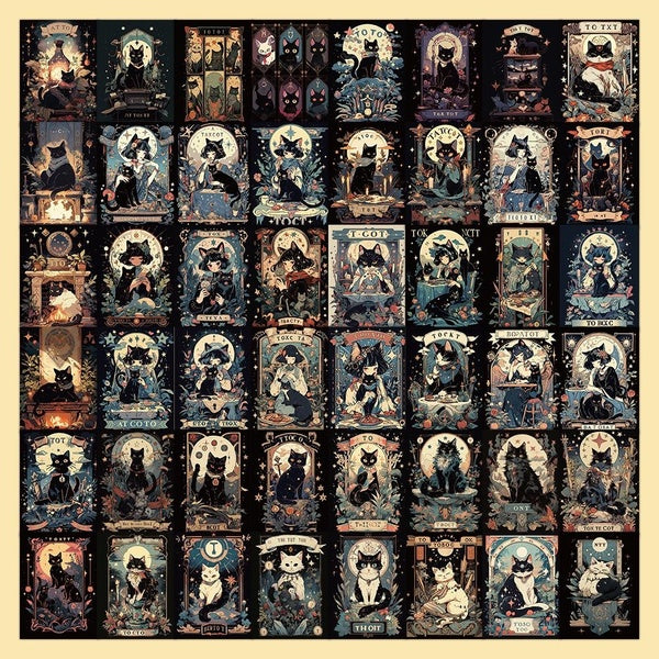 10-60Pcs Dark Cat Tarot Card Stickers Mysterious Tarot Graffiti Stickers for DIY Luggage Laptop Skateboard Motorcycle Bicycle Stickers