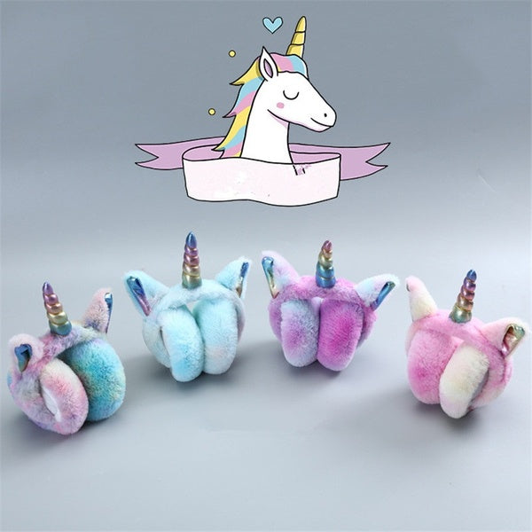 Girl Winter Plush Cartoon Cute Warm Knitted Headphones Grade Color Collapsible Unicorn Earmuffs Accessories