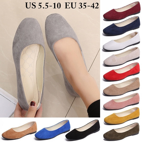 Femmes Appartements Dames Confort Solide Classique Bout Rond Glisser Sur Des Chaussures Plates