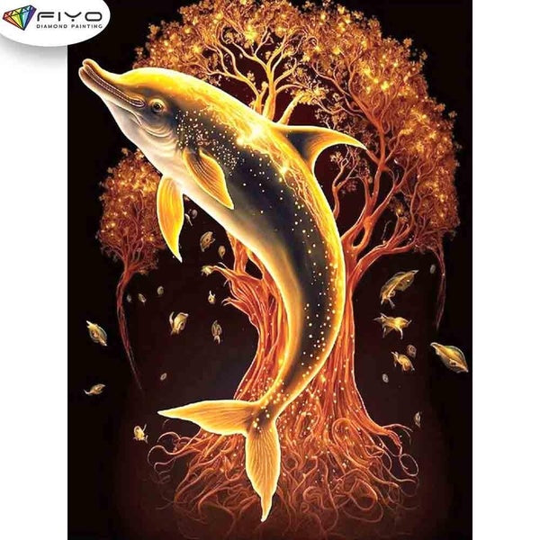 FIYO Glowing Dolphins Diamond Painting Kits For Adults DIY 5D Diamond Mosaic Diamond Painting Home and Kitchen Fashion Canvas Pictures Wall Decoratio