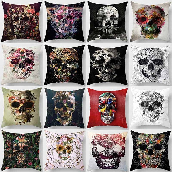 Strange skull print square pillowcase, home decoration, car sofa cushion cover (45cm * 45cm)