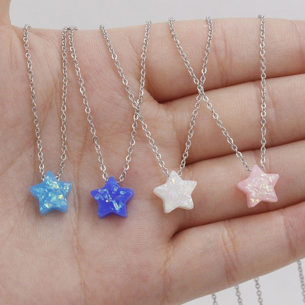 Glitter Five-pointed Star Pendant Necklace, Opal Stone Necklace, Acrylic Star Charm Necklace, Delicate Necklace for Women, Gifts for Friends