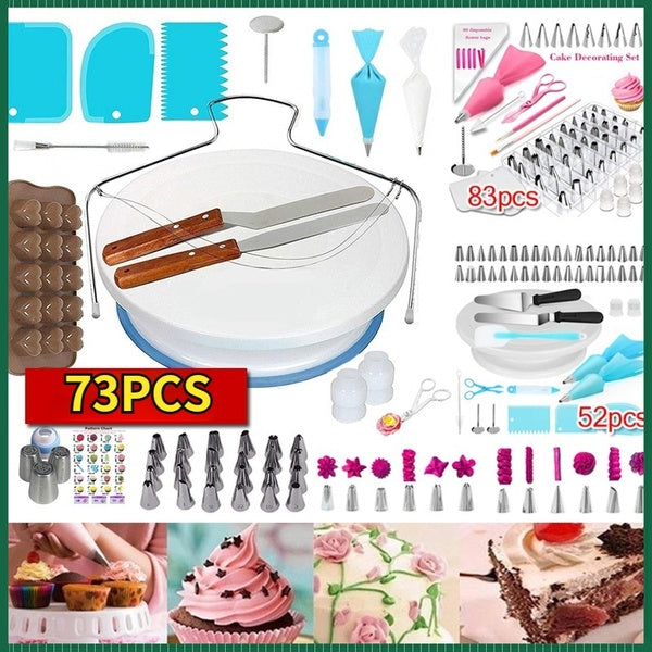 83-73-52Pcs Cake Turntable Cake Decorating Tools Kit Rotary Table Baking Tool Baking Supplies Sets Piping Nozzle Piping Bag Set