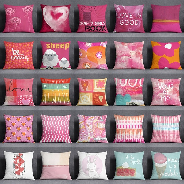 Pink Love and Heart Watercolor Series Pillow Gift Home Office Decoration Pillow Bedroom Sofa Car Cushion Cover Pillowcase (45 cm * 45 cm)
