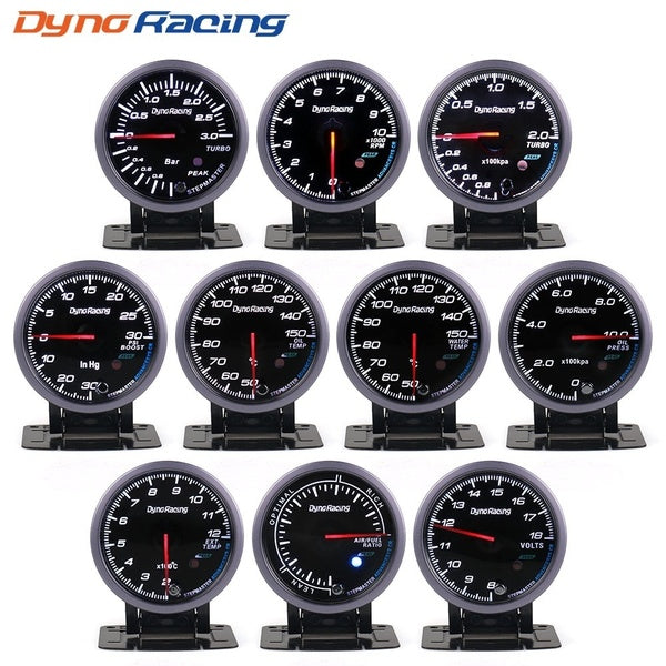 Dynoracing 2.5'' 60MM White -Amber lights Oil pressure Water temp Oil temp Voltage Turbo Boost Exhaust gas temp gauge Car meter