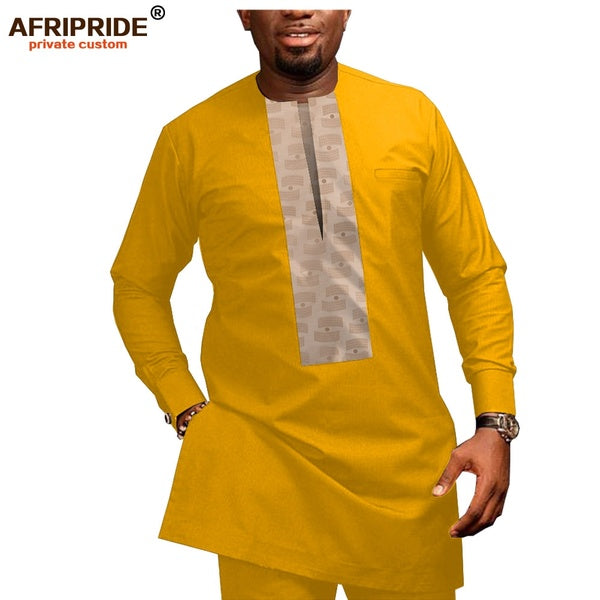 African clothes for Men Simple Style Traditional Outwear Shirt+pant 2 Piece Mens Set