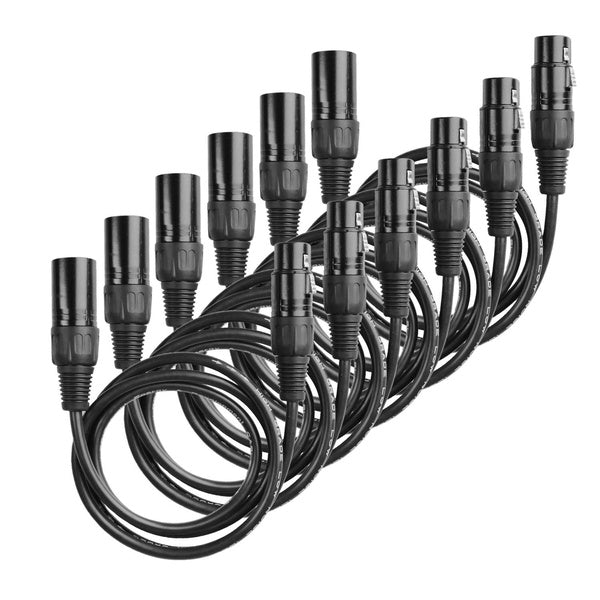Lot de 6 câbles XLR noirs de 5 mètres - Câble de microphone XLR mâle vers XLR femelle DMX512