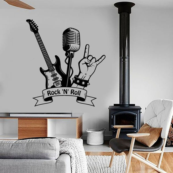 Rock "N" Roll sticker mural musique Rock guitare Microphone Bar salle de musique décor intérieur vinyle Sticker mural Art Cool