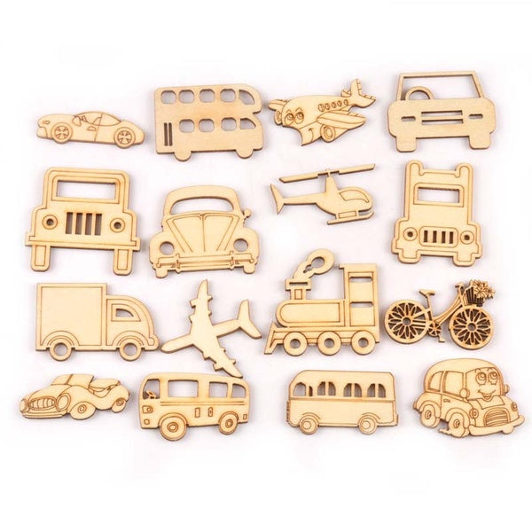 20 pièces véhicule mixte voiture en bois décoration bricolage Scrapbooking pour artisanat maison accessoires bois artisanat ornement 30-50mm MT2137