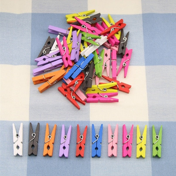 20 Pcs Random Mini Colorful Spring Wood Clips Clothes Photo Paper Peg Pin Craft Clips Party Decoration