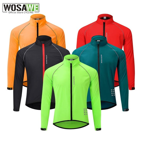 WOSAWE Mens Cycling Jacket Windproof Waterproof Road MTB Mountain Bike Jersey Reflective Tops