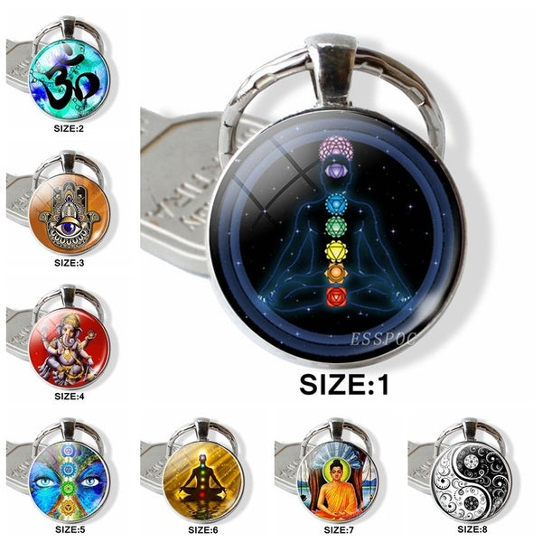 7 Chakra Yoga Om Symbol Keychain Indian Buddhism Pendant Car Key Chain Key Rings Meditation Jewelry