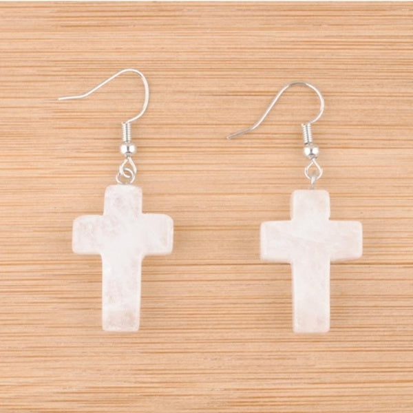Rose Quartz Agate Pierre Naturelle Croix Pendentif Dangle Boucle D'oreille Femmes Fête Bijoux Cadeaux