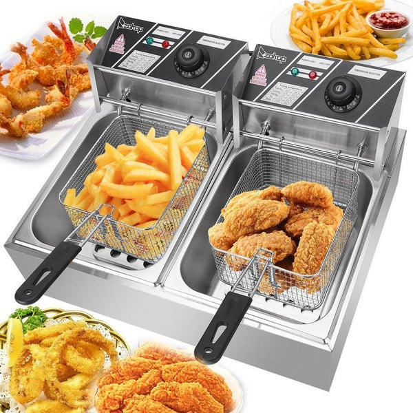 12L Electric Deep Fryer Dual Tank Stainless Steel Home Kitchen Commercial Fry Cooker 5000W
