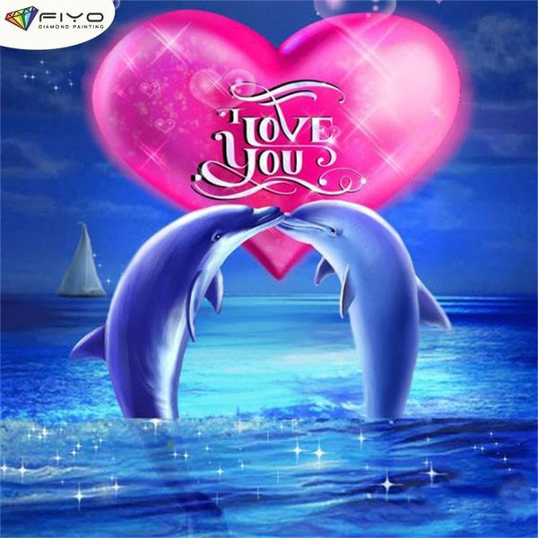 Dolphin DIY 5D Diamond Painting Full Drill with Number Kits Home and Kitchen Fashion Mosaic Diamond Painting Canvas Wall Decoration Gift Crafts for A