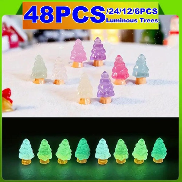 6-12-24-48Pcs Luminous Mini TreesMicro Landscape Ornament Glowing In Dark Miniature Garden Plants Potted Statue Christmas Decoration