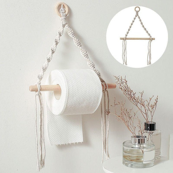 1 Pc Toilet Paper Holder Rack Vintage Bohemian Hand-woven Towel Hanging Rope Tapestry