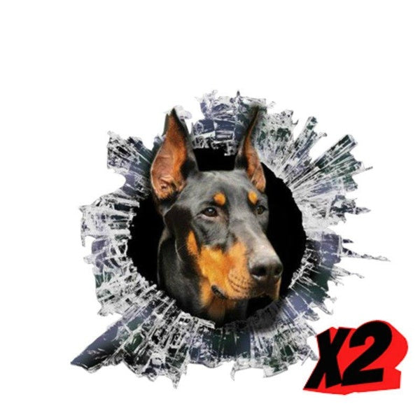 2Pcs 13cm x 12.2cm 3D Doberman Window Decal Glass Slag Decal Stickers Waterproof Car Styling Animal Decals