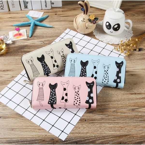 Femmes portefeuilles porte-cartes mignon dessin animé chat PU cuir portefeuille embrayage porte-monnaie portefeuille