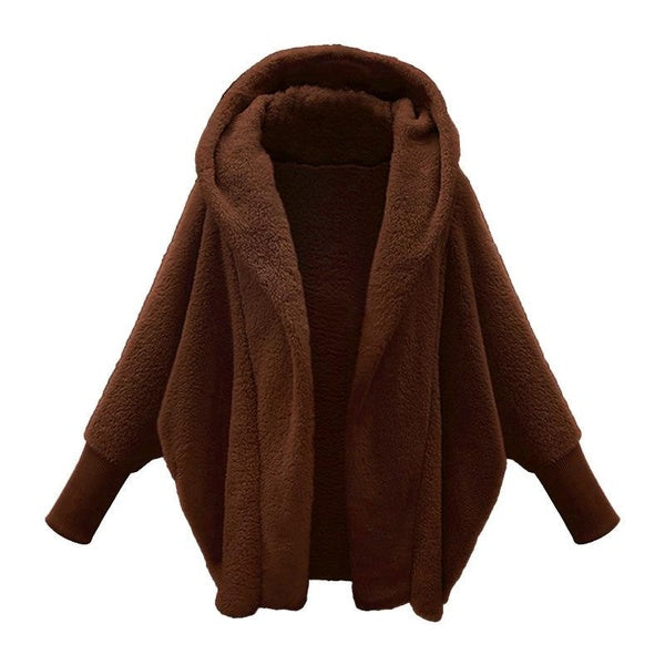 Women's Jacket Hooded Warm Plush Loose Jacket for Women Solid Color Winter Outerwear Faux Fur Ladies Parka Coat
